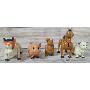 Vintage Playskool Lil Playmates Farm Animals Lot of 5 Cow Horse Pig Sheep Dog